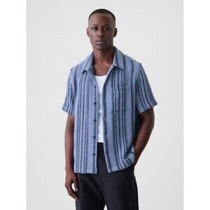 NWT GAP Thick Textured Woven Shirt |Distant Blue Stripe| Shirt Cotton Size Small